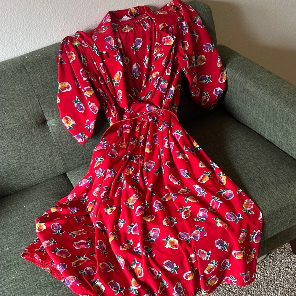 Leslie Fay Red Floral Midi Dress